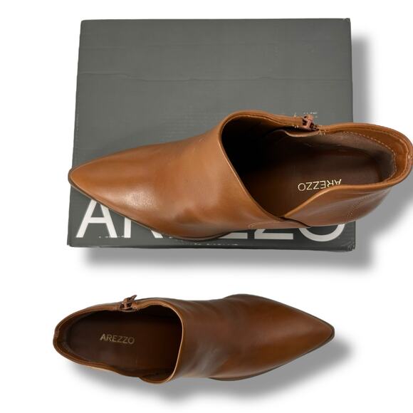 NWT Arezzo Brown Leather Pointed Toe Booties Size 10 Made in Brazil D'orsay Heel - Picture 5 of 13